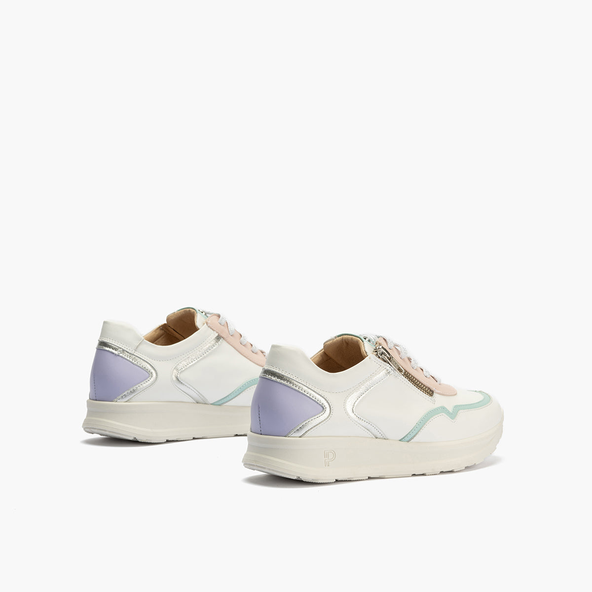 Deportivo multicolor mujer con cremallera y cordones en piel combinada BLANCO