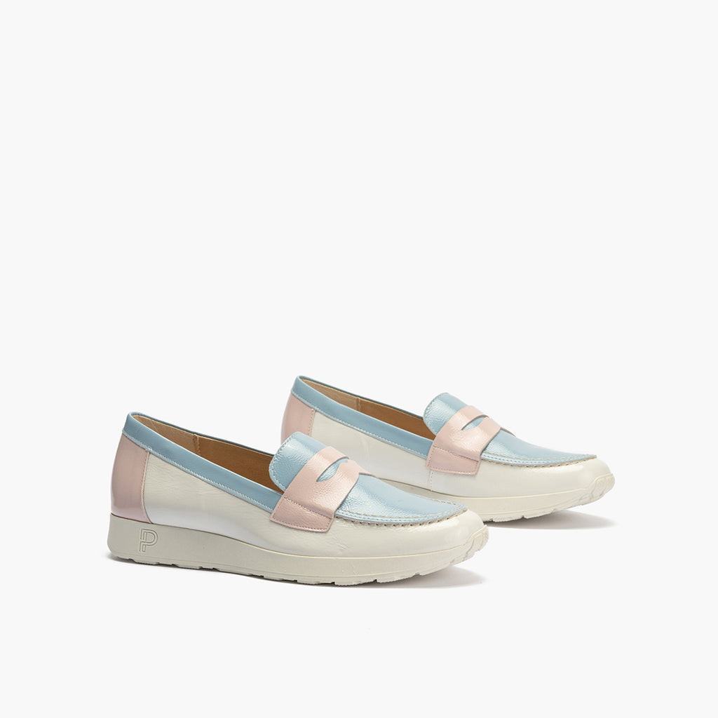 Mocasin multicolor mujer en piel charol BLANCO