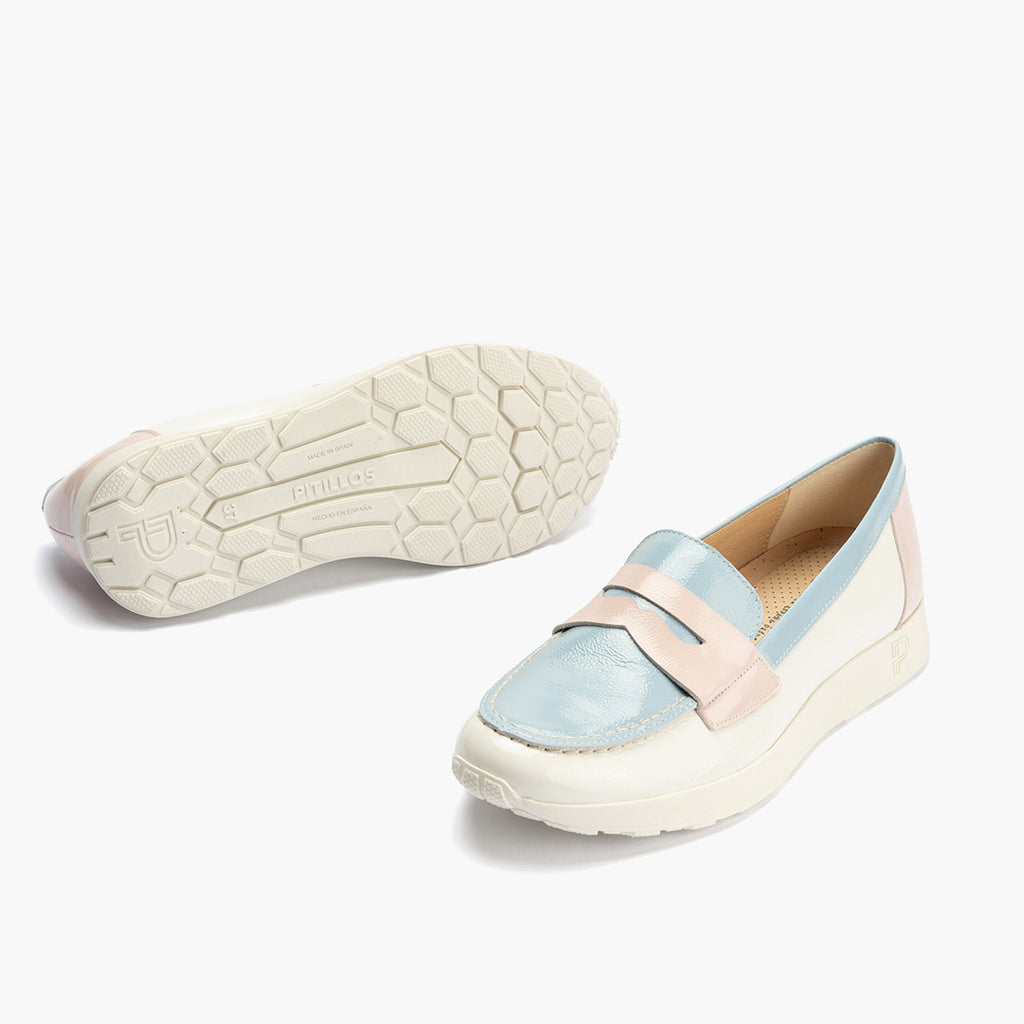 Mocasin multicolor mujer en piel charol BLANCO