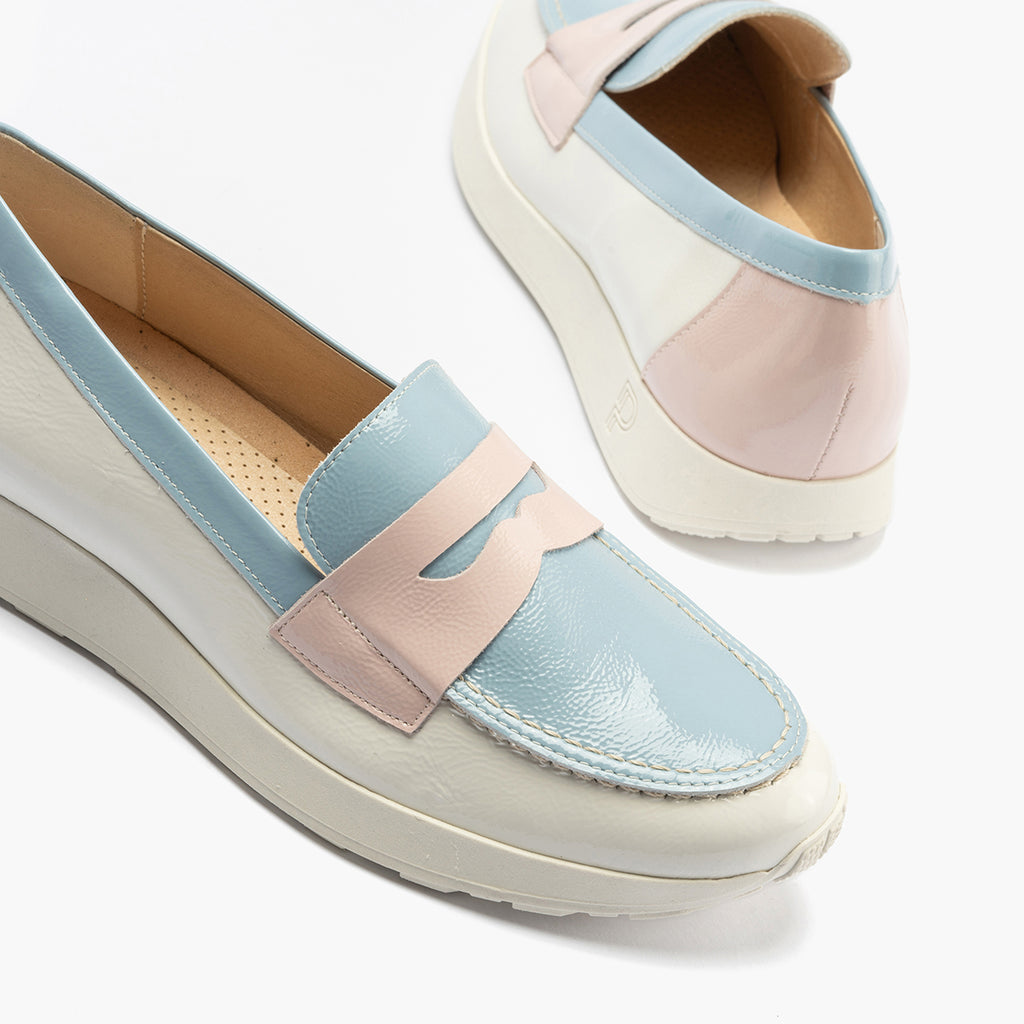 Mocasin multicolor mujer en piel charol BLANCO