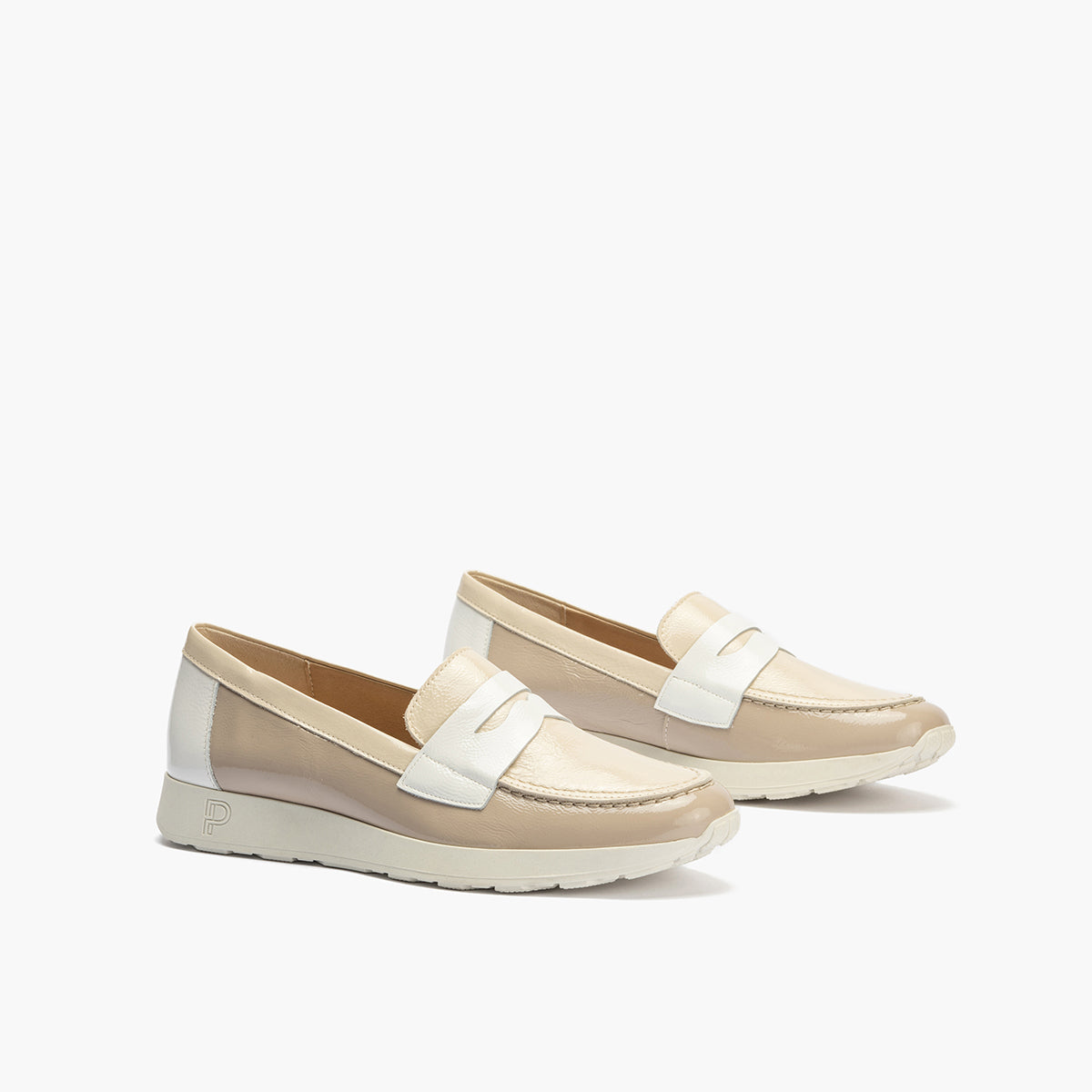 Mocasin multicolor mujer en piel charol BEIGE