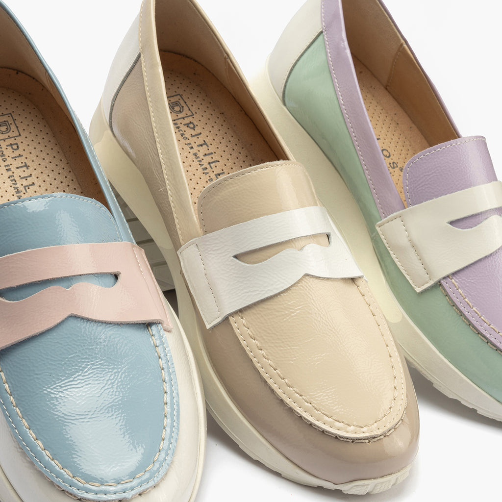Mocasin multicolor mujer en piel charol BEIGE