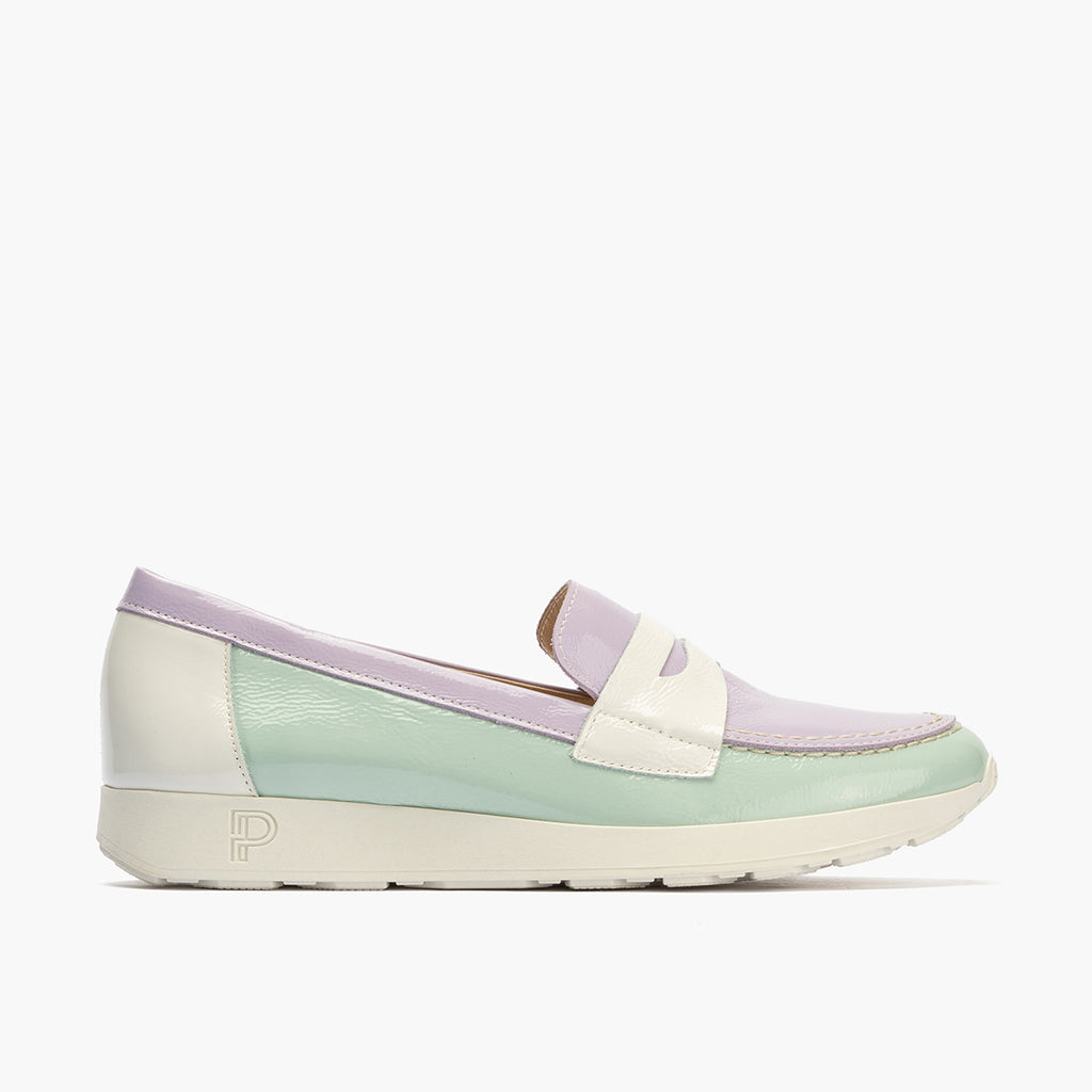 Mocasin multicolor mujer en piel charol TURQUESA