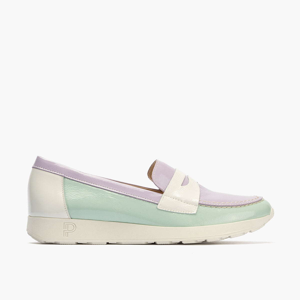 Mocasin multicolor mujer en piel charol TURQUESA