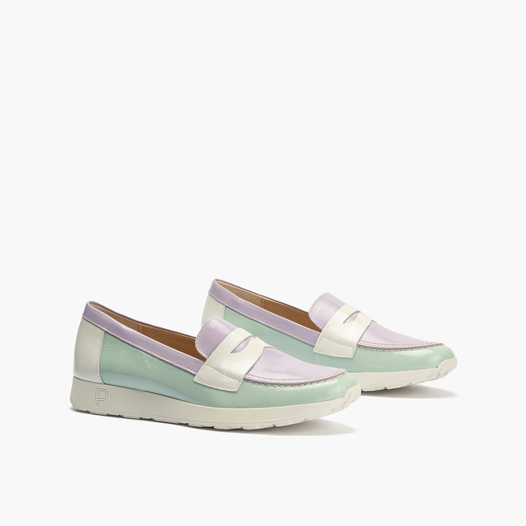 Mocasin multicolor mujer en piel charol TURQUESA