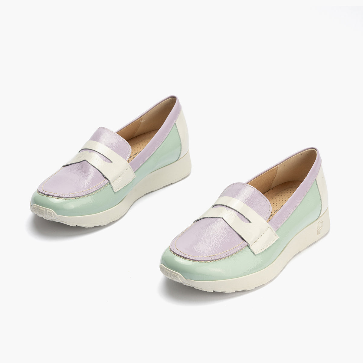 Mocasin multicolor mujer en piel charol TURQUESA