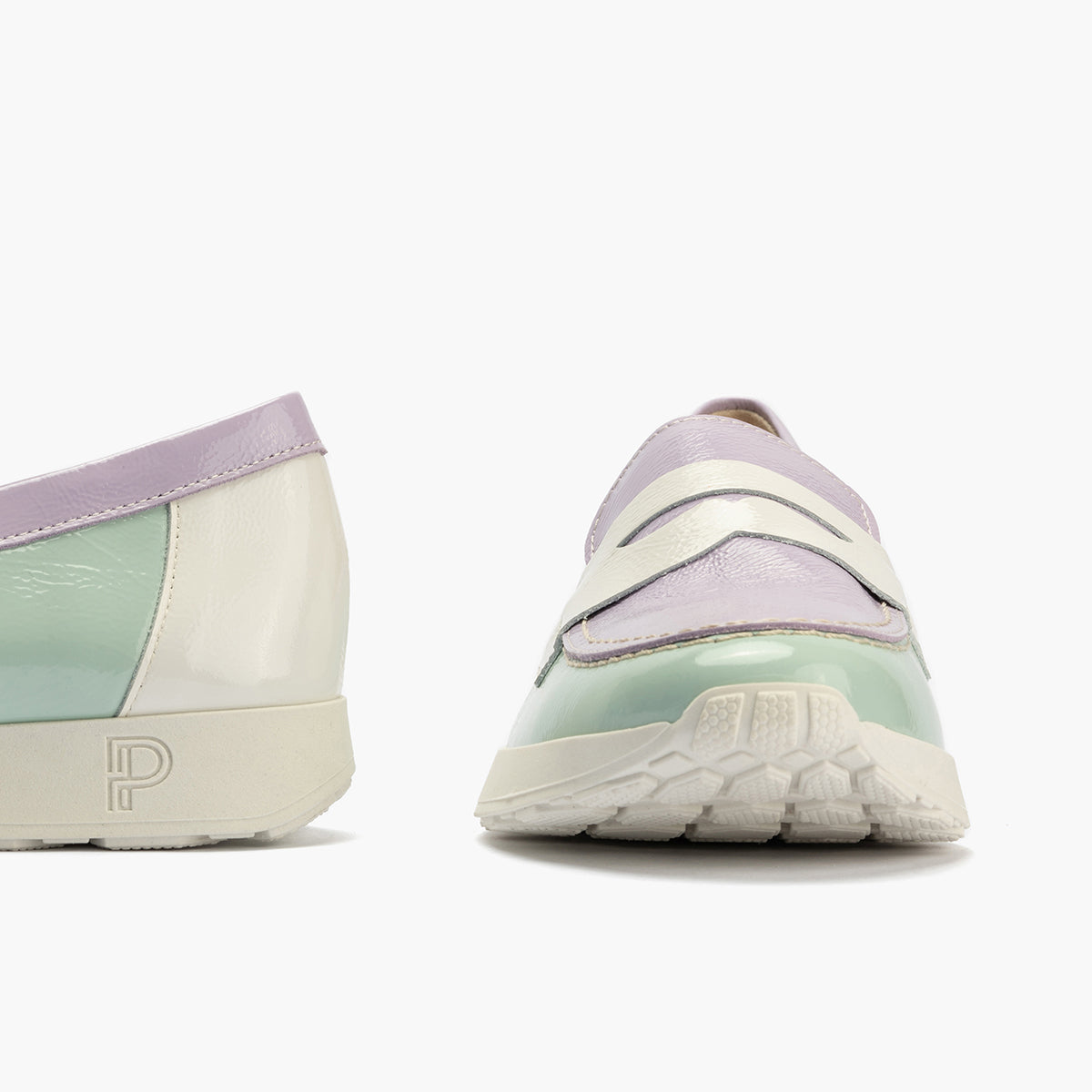 Mocasin multicolor mujer en piel charol TURQUESA