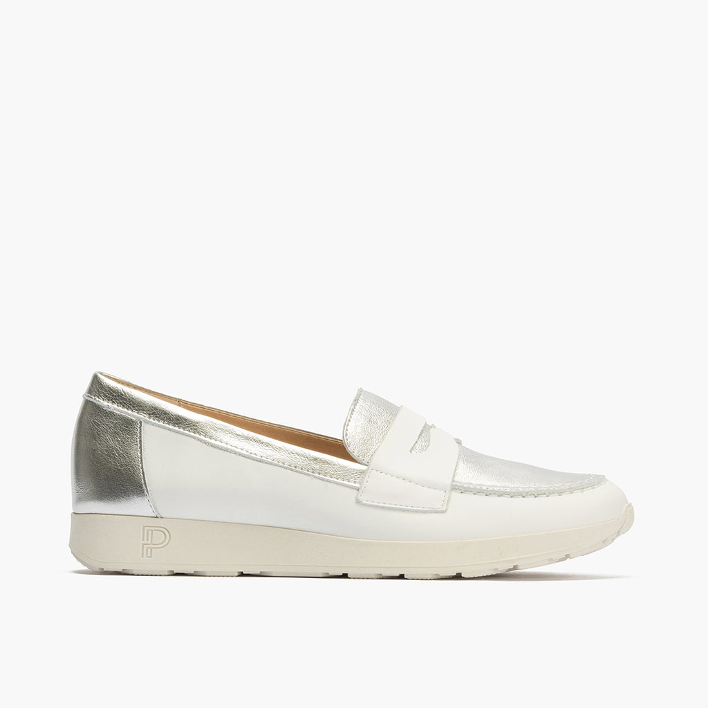Mocasin antifaz mujer en piel combinada BLANCO