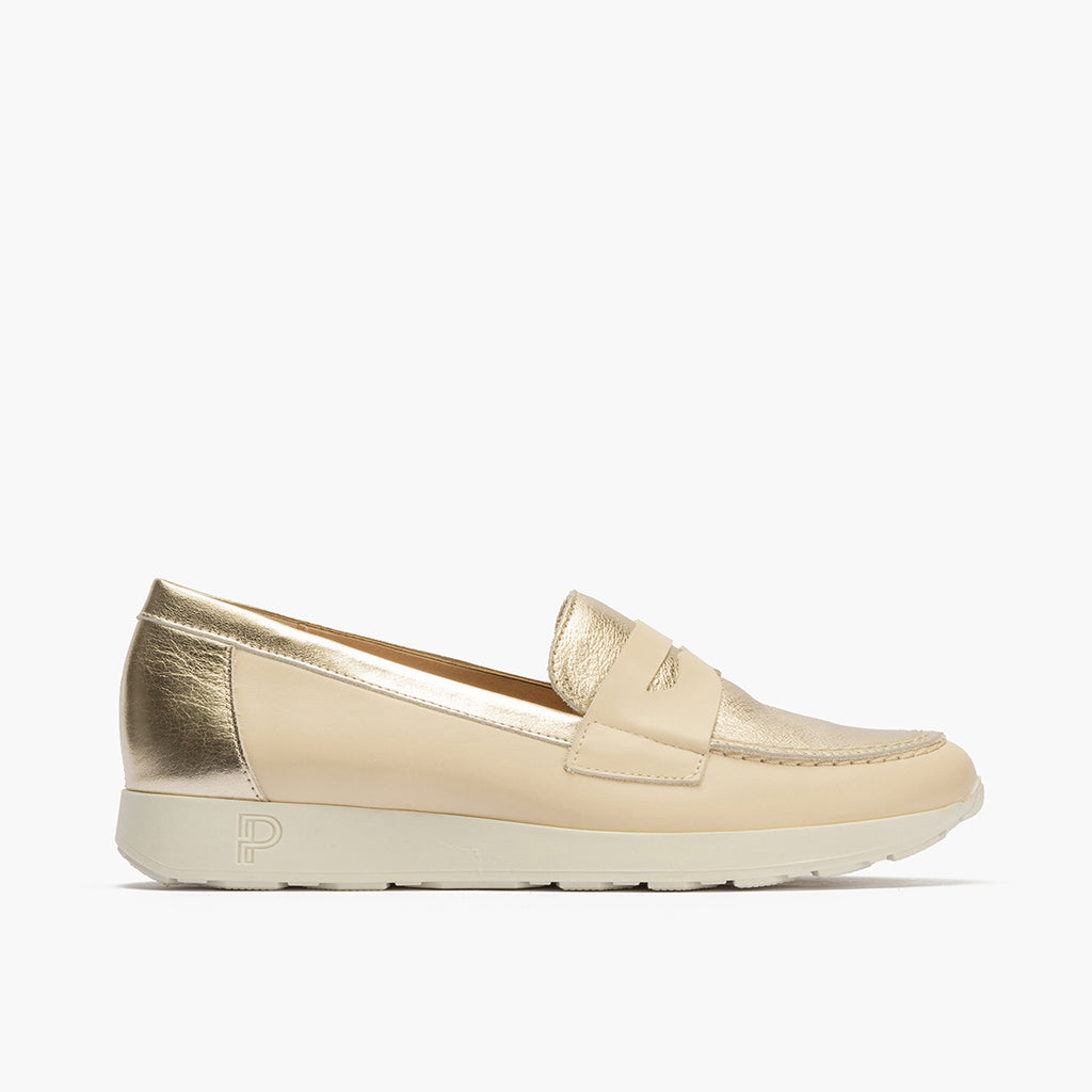 Mocasin antifaz mujer en piel combinada CREMA