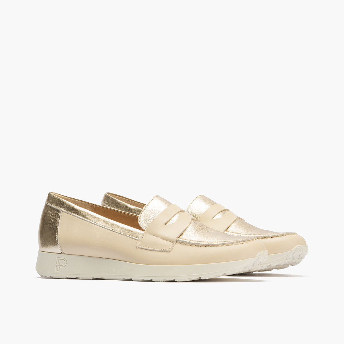 Mocasin antifaz mujer en piel combinada CREMA