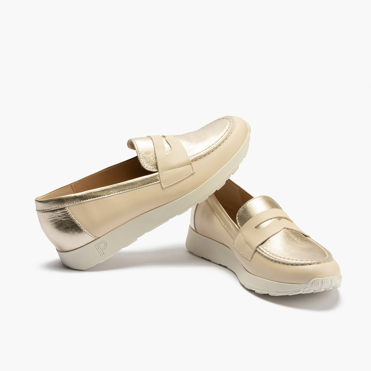 Mocasin antifaz mujer en piel combinada CREMA