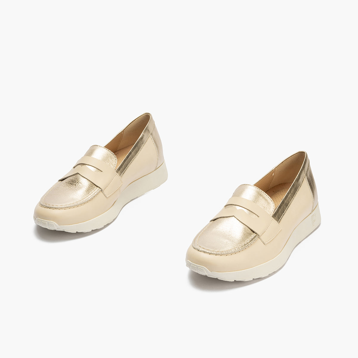 Mocasin antifaz mujer en piel combinada CREMA