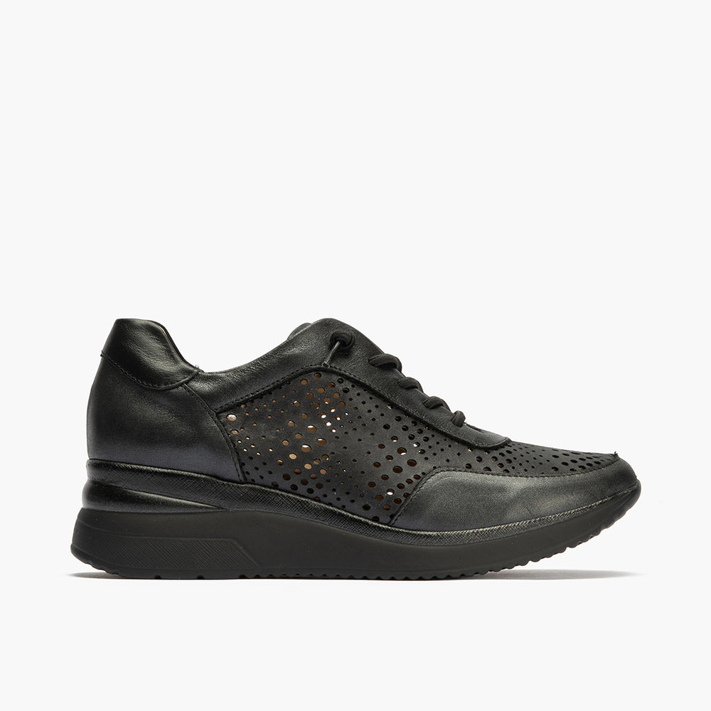 Deportivo cordones con picados mujer en piel combinada NEGRO