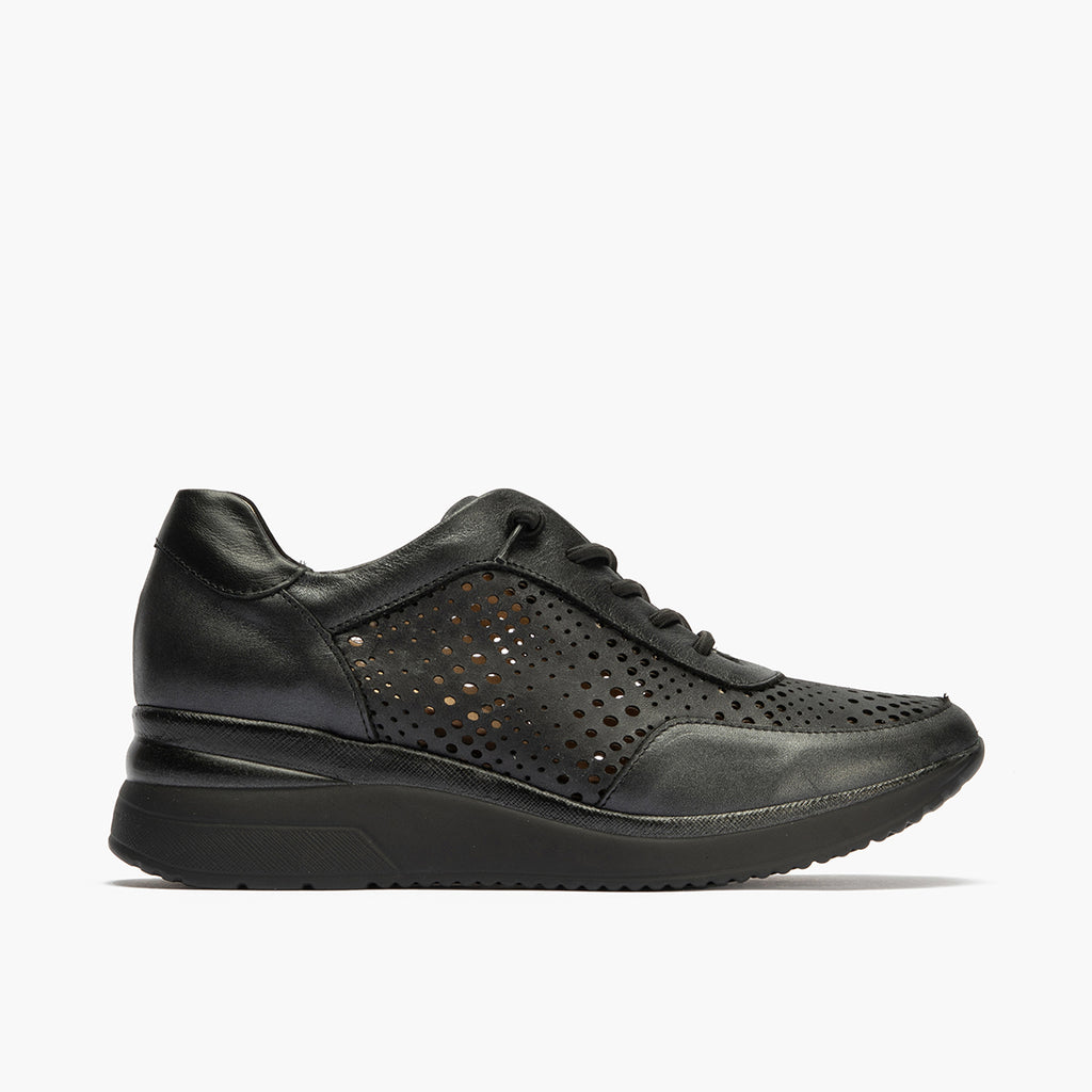 Deportivo cordones con picados mujer en piel combinada NEGRO