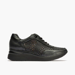 Deportivo cordones con picados mujer en piel combinada NEGRO