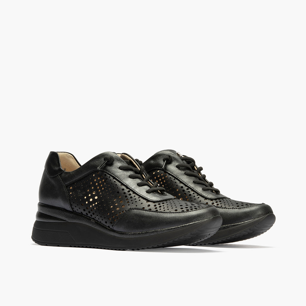 Deportivo cordones con picados mujer en piel combinada NEGRO