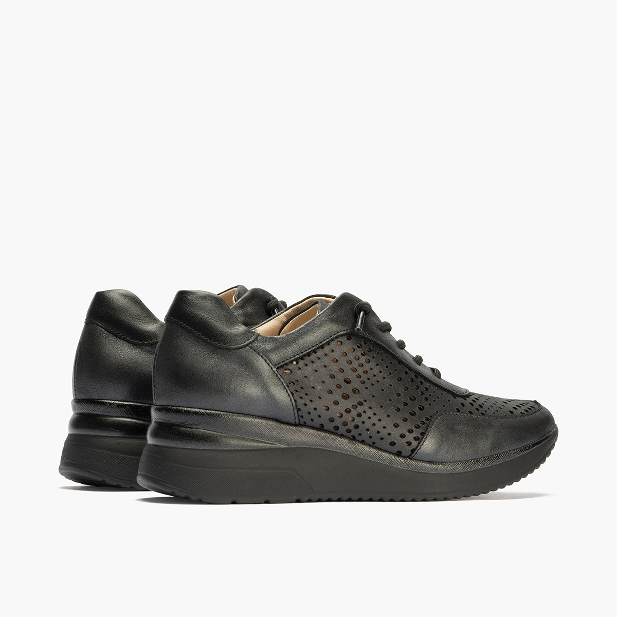 Deportivo cordones con picados mujer en piel combinada NEGRO
