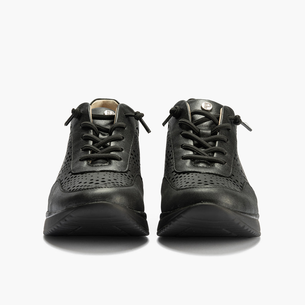 Deportivo cordones con picados mujer en piel combinada NEGRO