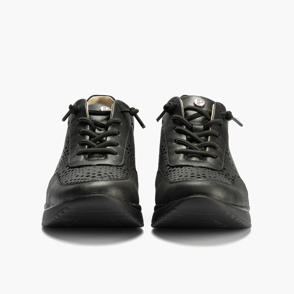 Deportivo cordones con picados mujer en piel combinada NEGRO