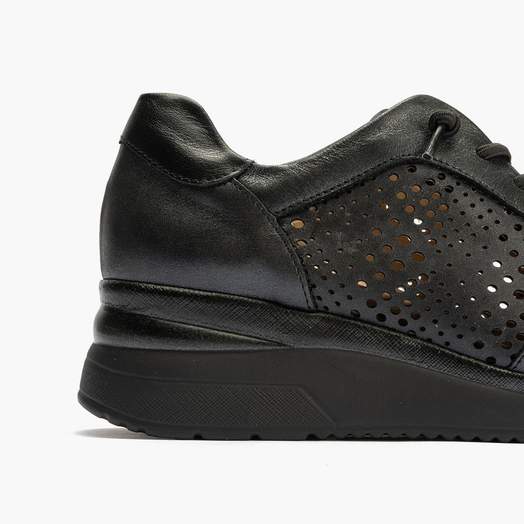Deportivo cordones con picados mujer en piel combinada NEGRO