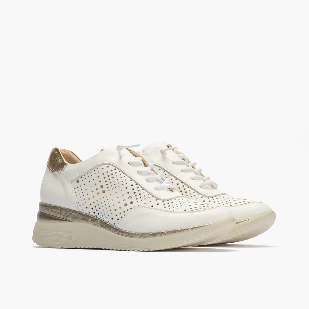 Deportivo con picados mujer en piel combinada BLANCO