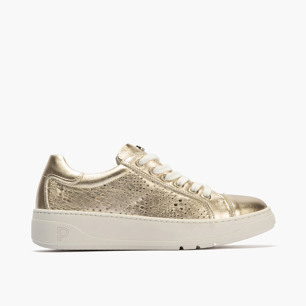 Basket con picados mujer en piel laminado ORO