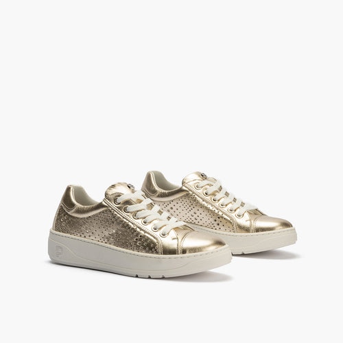 Basket con picados mujer en piel laminado ORO