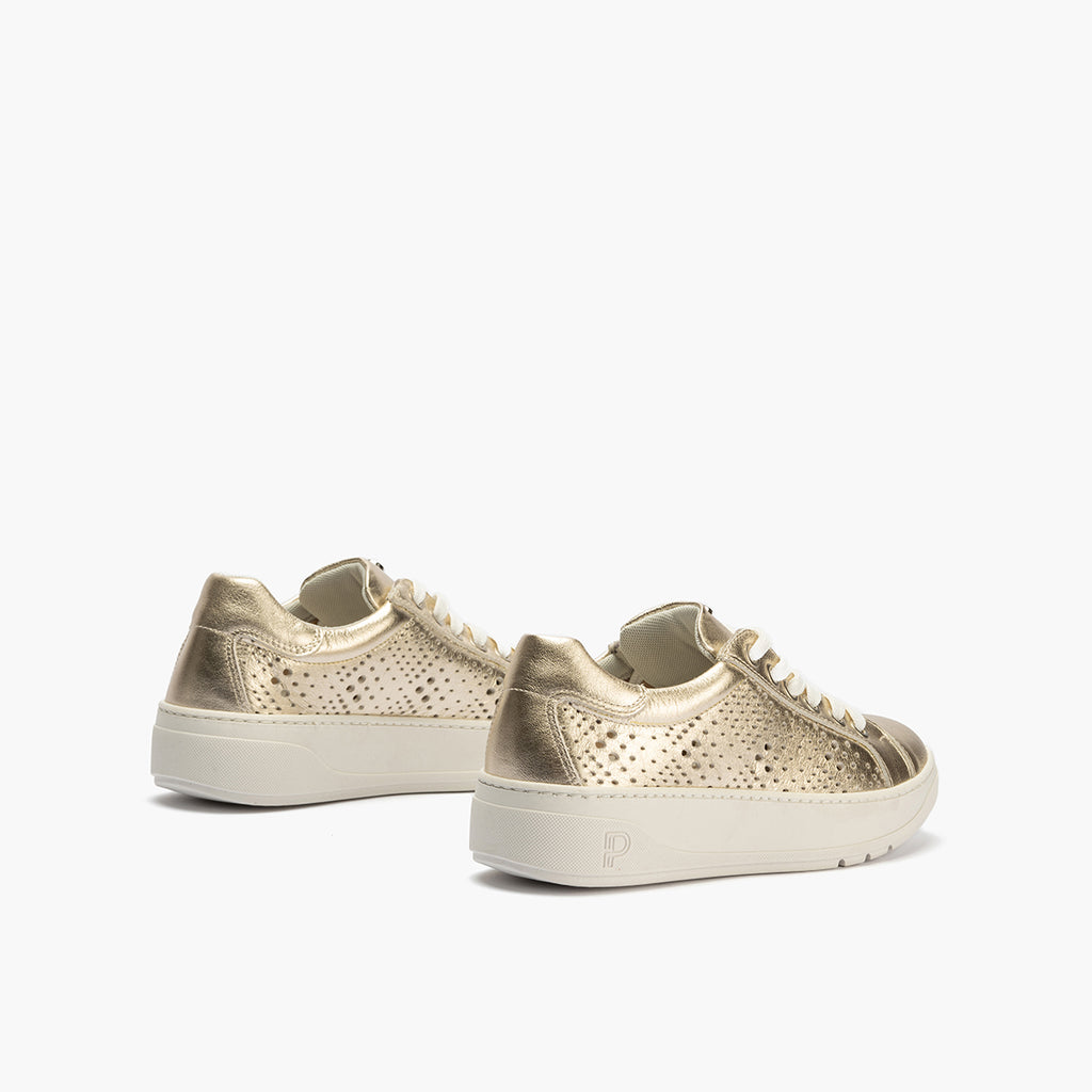 Basket con picados mujer en piel laminado ORO