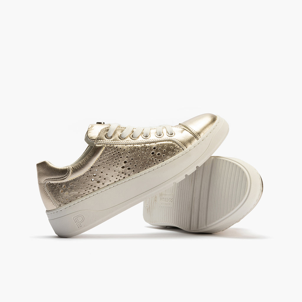 Basket con picados mujer en piel laminado ORO