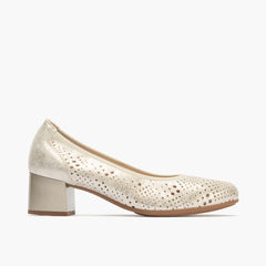 Salon ribete con picados mujer con elástico en piel fantasía ORO