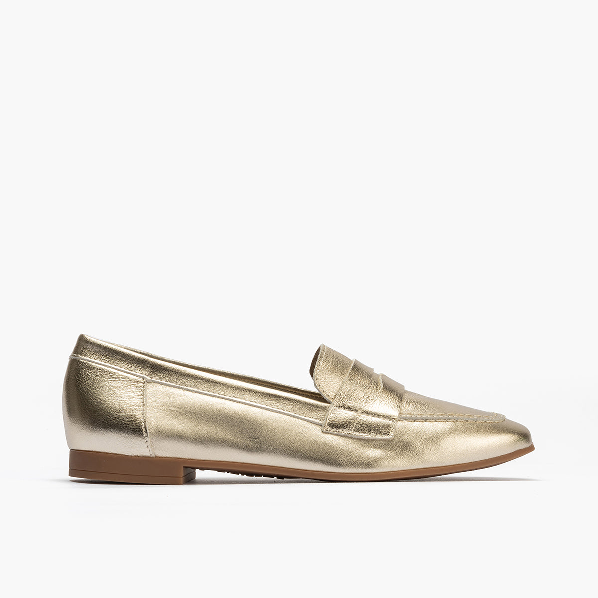 Mocasin mujer en piel laminado ORO