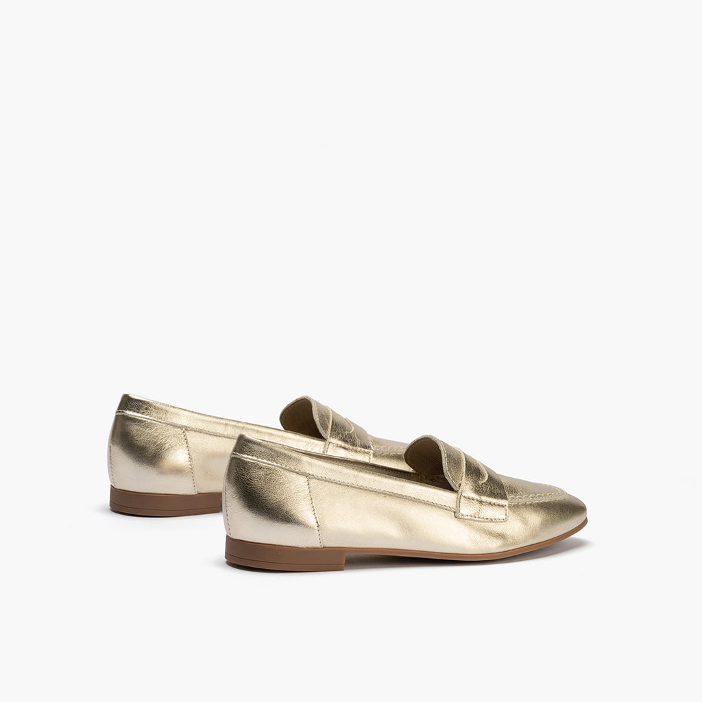 Mocasin mujer en piel laminado ORO