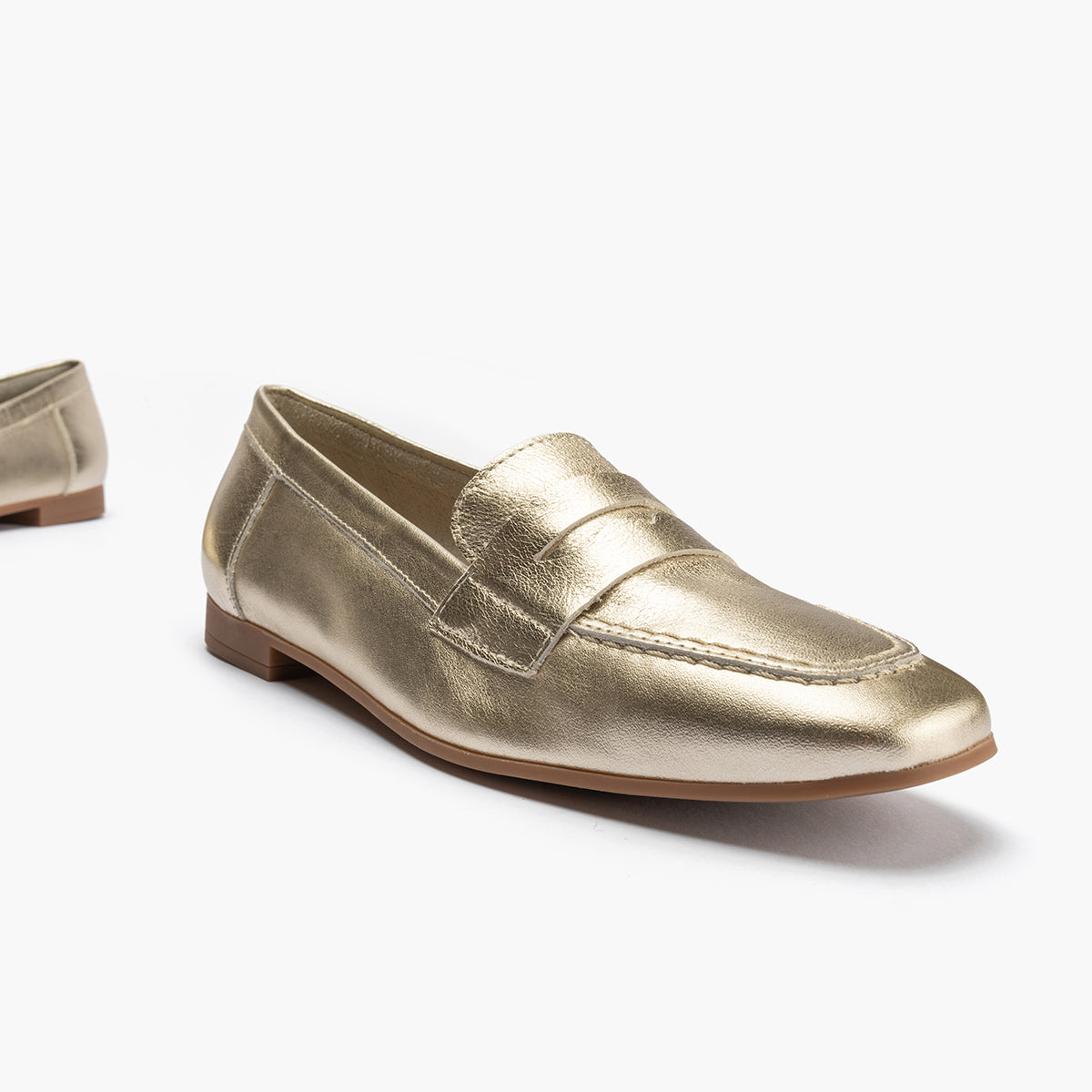 Mocasin mujer en piel laminado ORO