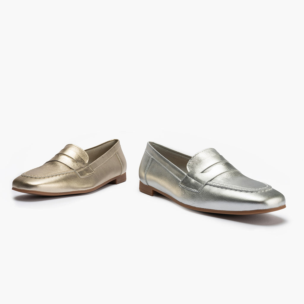 Mocasin mujer en piel laminado ORO