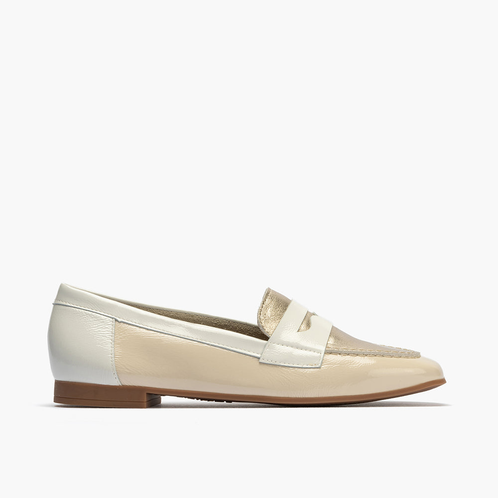 Mocasin mujer en piel combinada CREMA