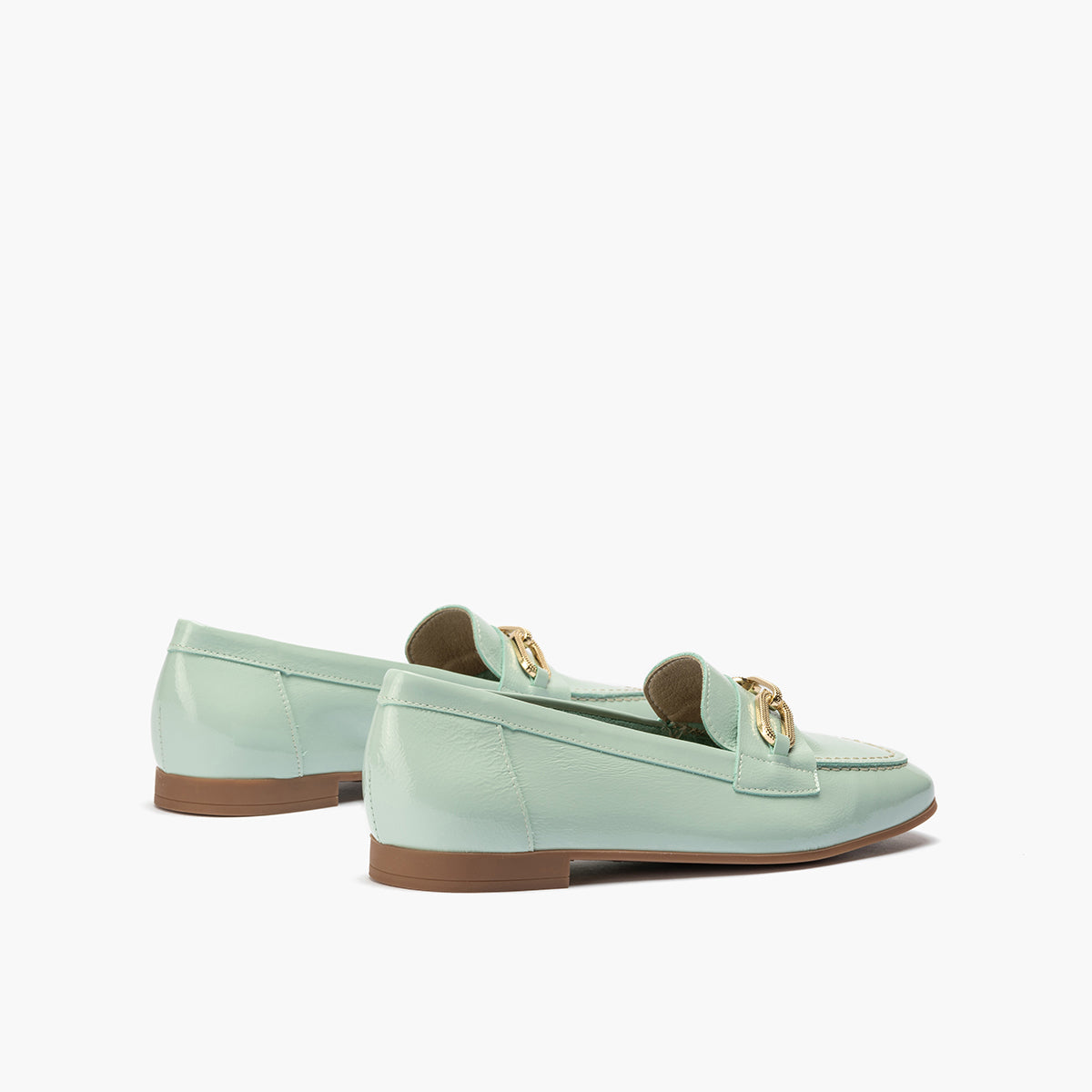 Mocasin plano con adorno metal mujer en piel charol TURQUESA