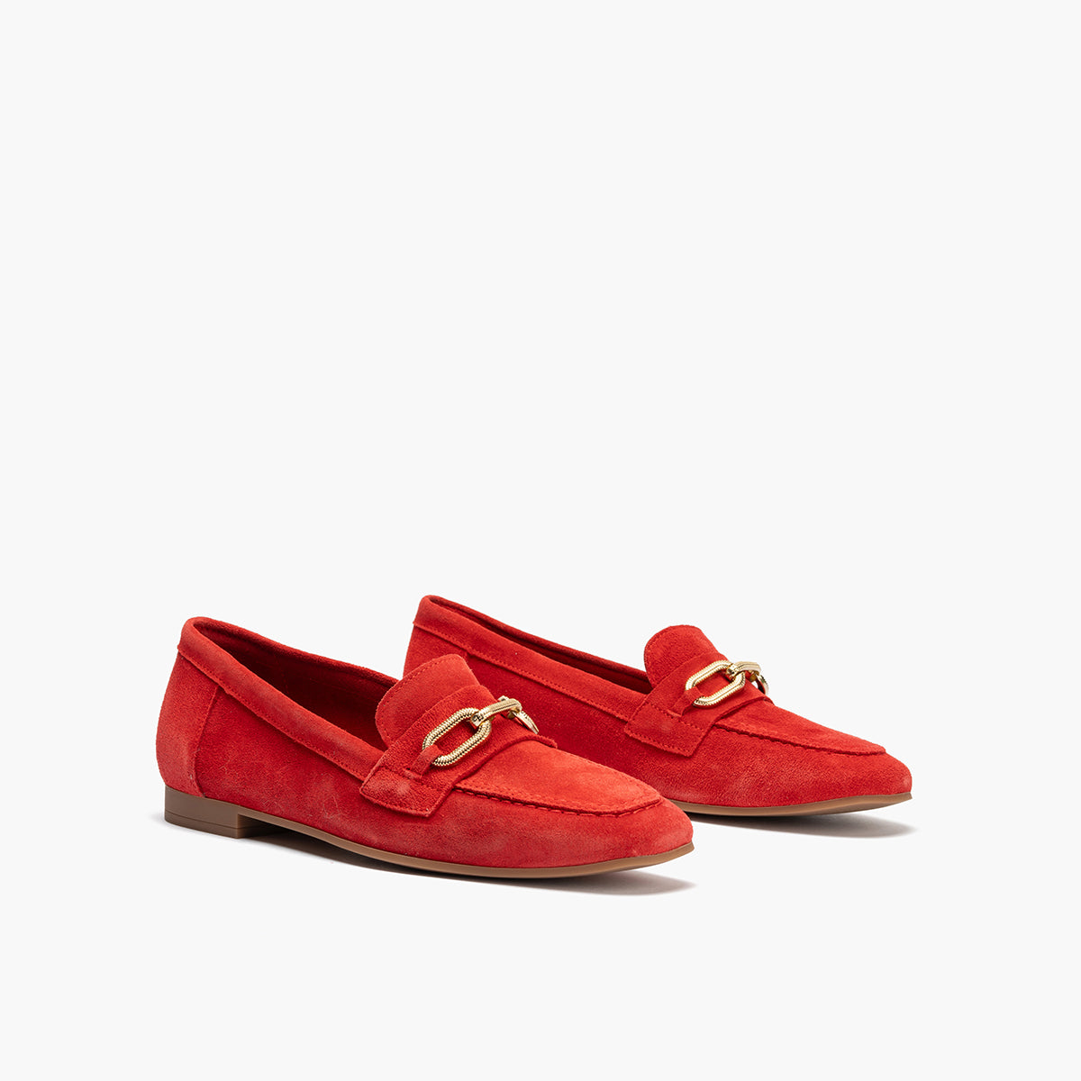 Mocasin con adorno metal mujer en serraje ROJO