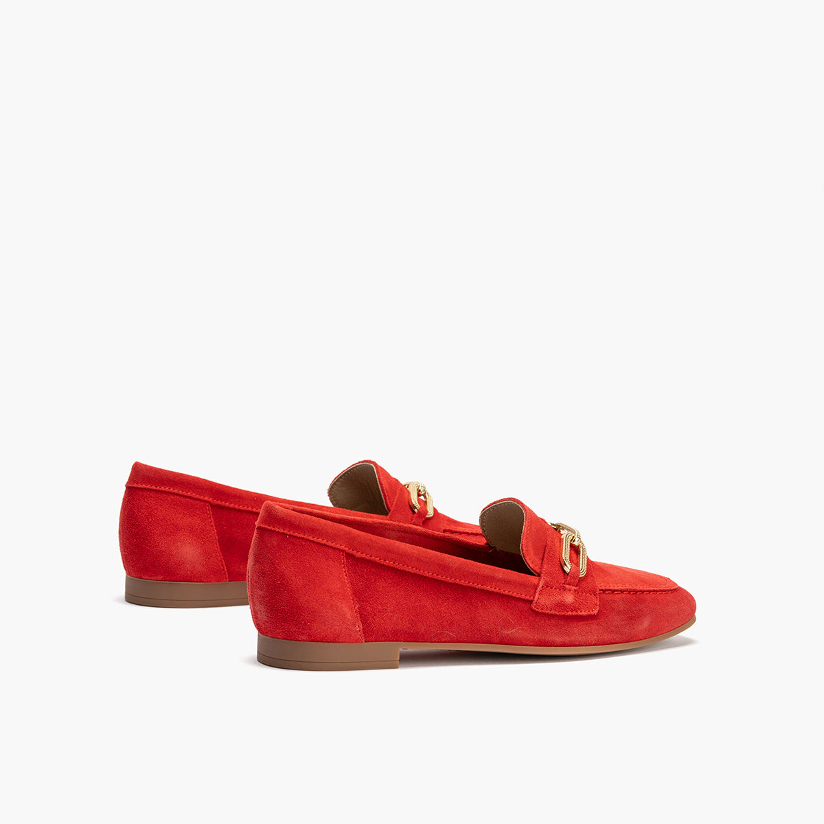 Mocasin con adorno metal mujer en serraje ROJO