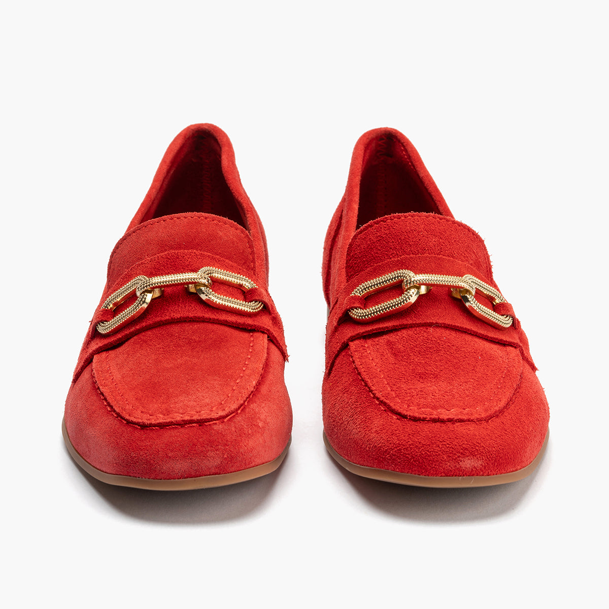 Mocasin con adorno metal mujer en serraje ROJO