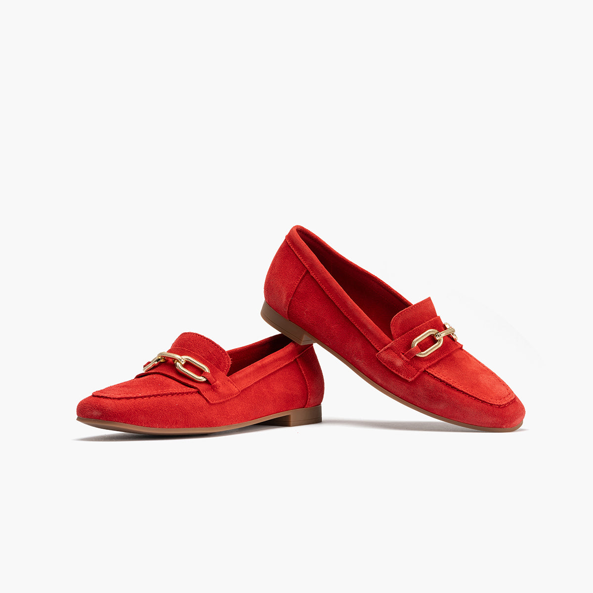 Mocasin con adorno metal mujer en serraje ROJO