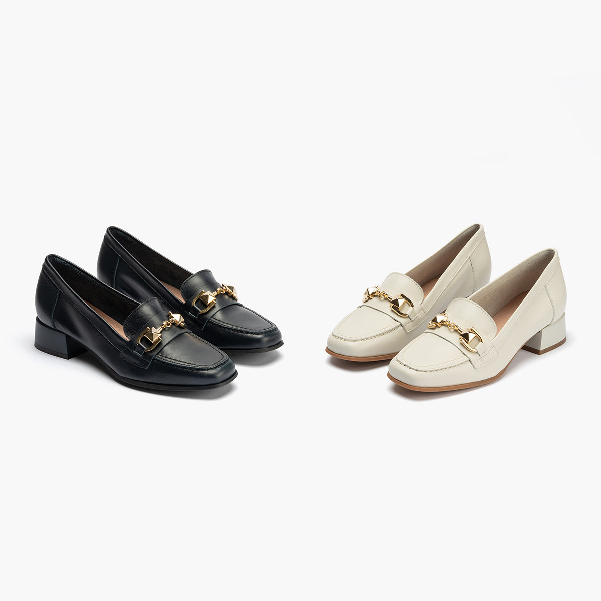 Mocasin con adorno metal mujer en piel napa BLANCO