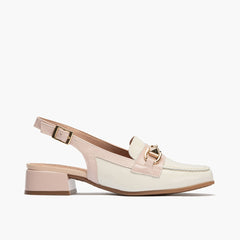 Mocasin punta cuadrada talon abierto mujer con hebilla en piel charol ROSA