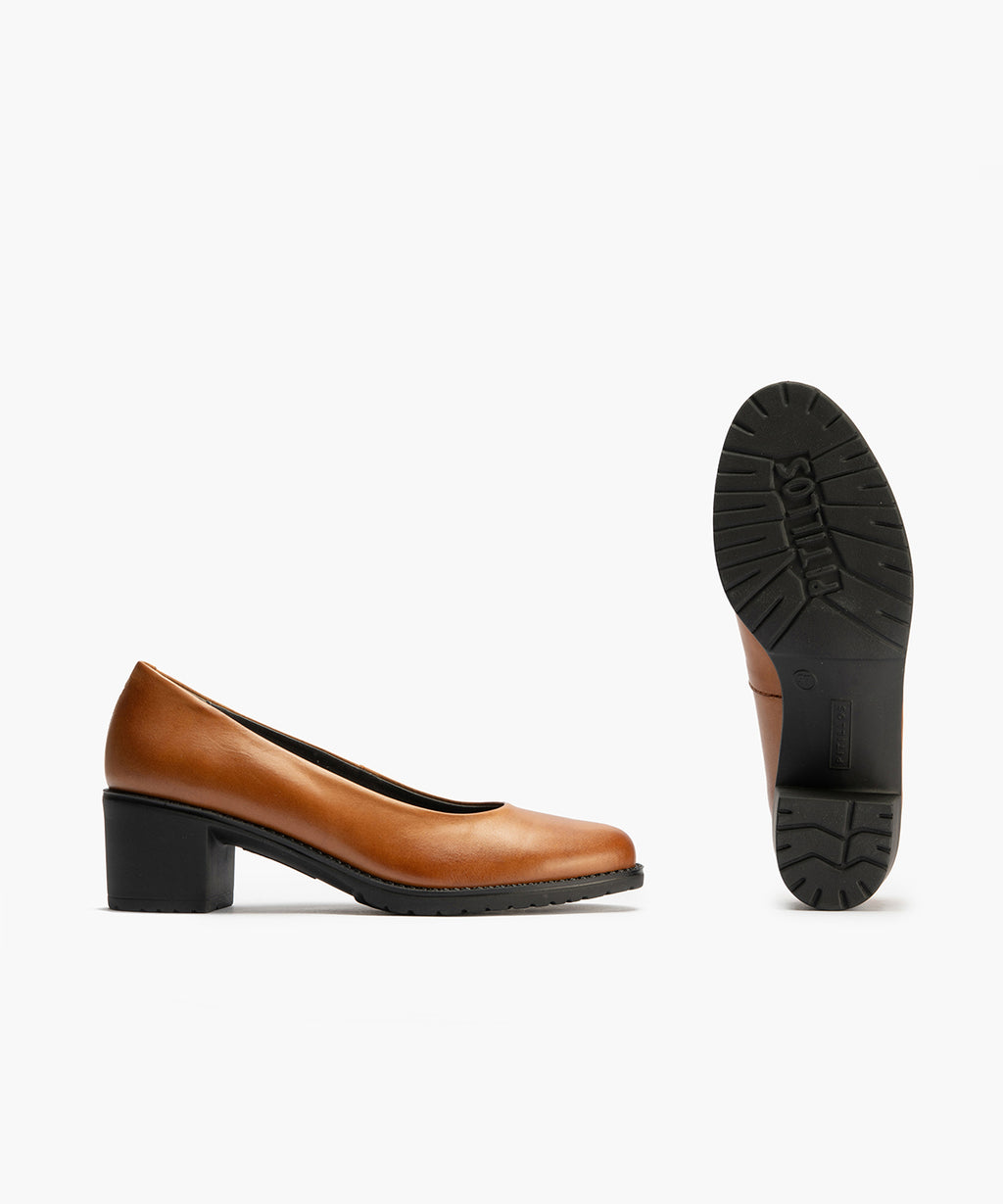 Zapato de Salón Clásico Tacón Medio Marrón Claro