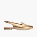 Mocasin talon abierto mujer con hebilla en piel laminado ROSA
