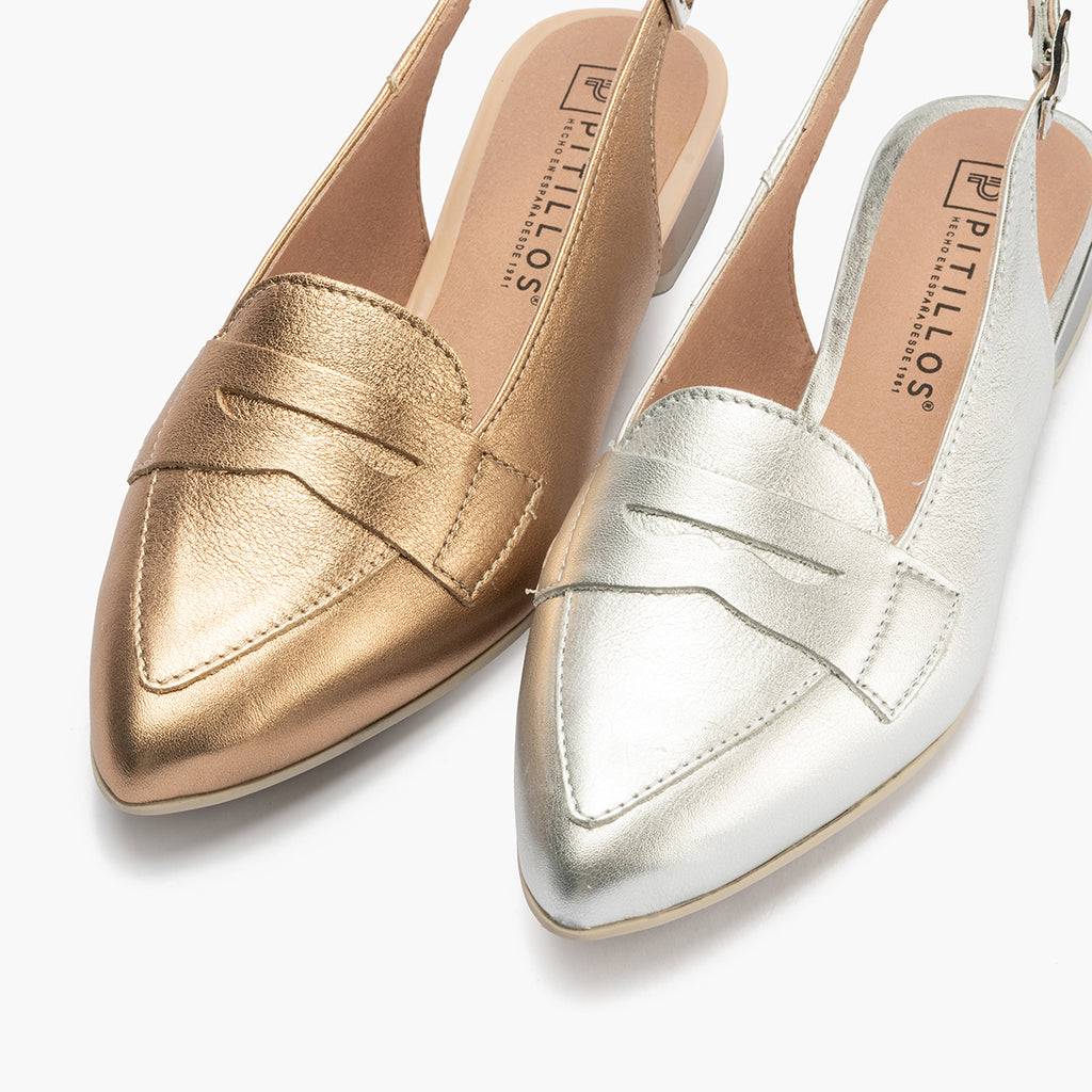 Mocasin talon abierto mujer con hebilla en piel laminado ROSA