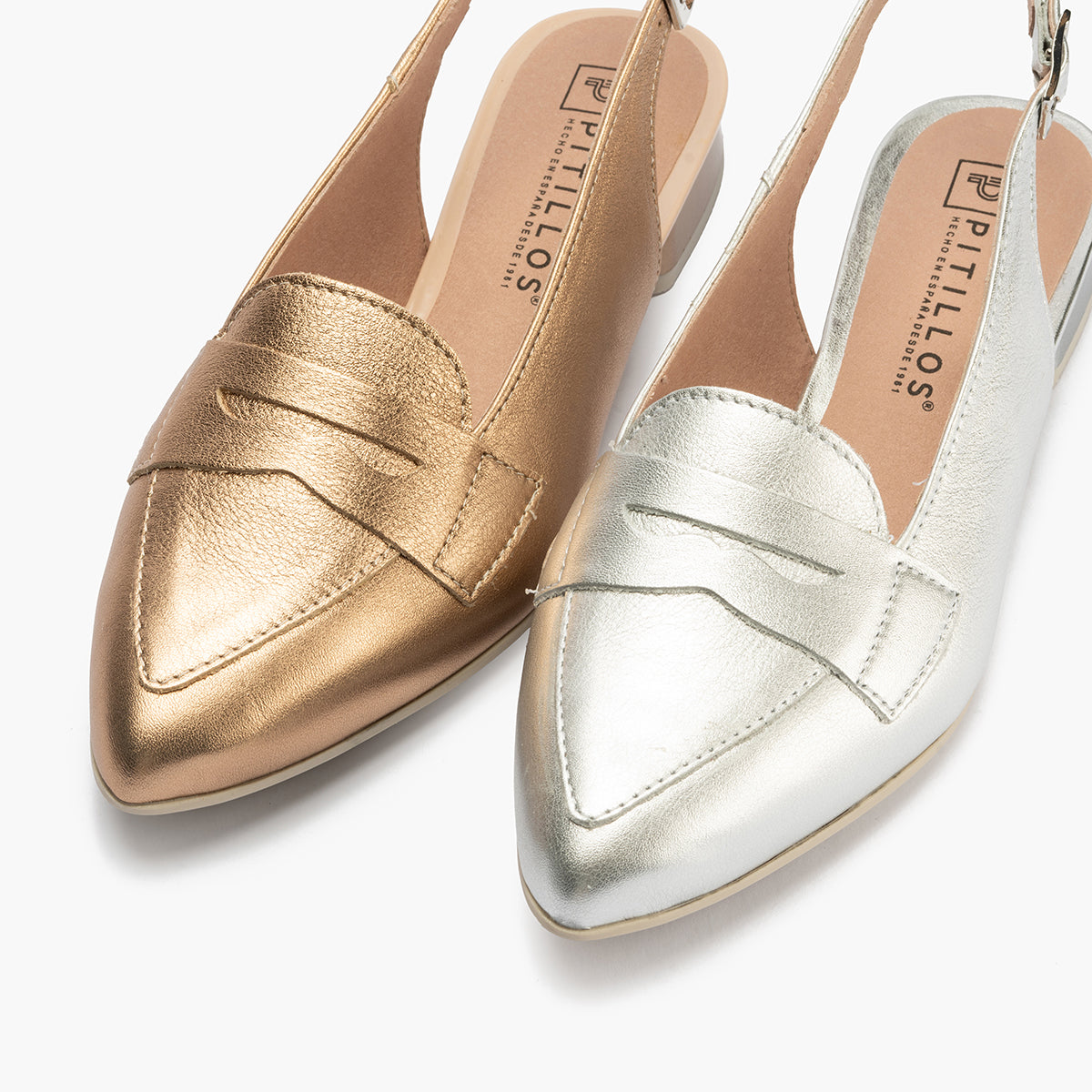 Mocasin talon abierto mujer con hebilla en piel laminado ROSA