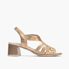 Sandalia mujer con elásticos en piel laminado ROSA