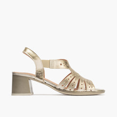 Sandalia mujer con elásticos en piel laminado ORO