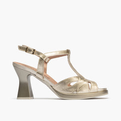 Sandalia pala con pulsera mujer con hebilla en piel laminado ORO