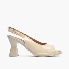 Sandalia talon abierto mujer con hebilla en piel charol CREMA